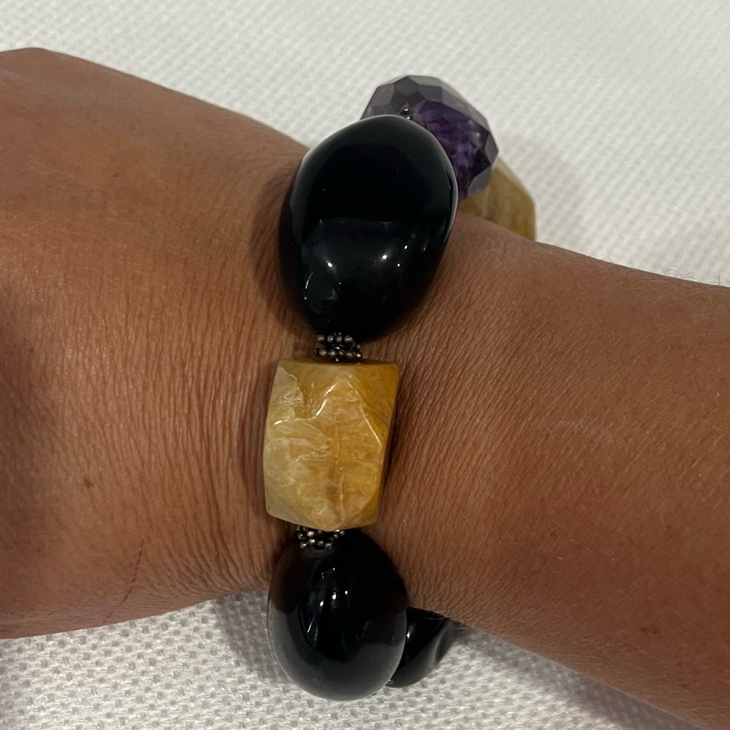 Vintage Judith Jack Natural Stone Onyx & Amethyst Bracelet